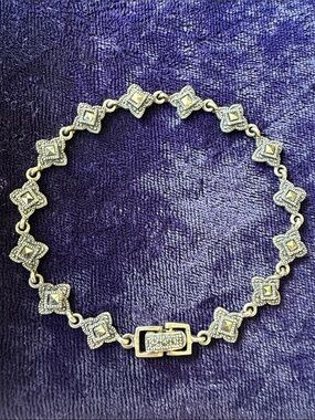 Vintage 925 sterling silver link bracelet with natural pyrite gemstones
